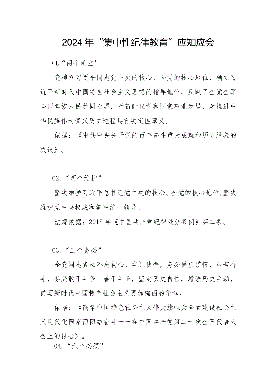 2024年开展集中性纪律教育应知应会知识点20点.docx_第1页