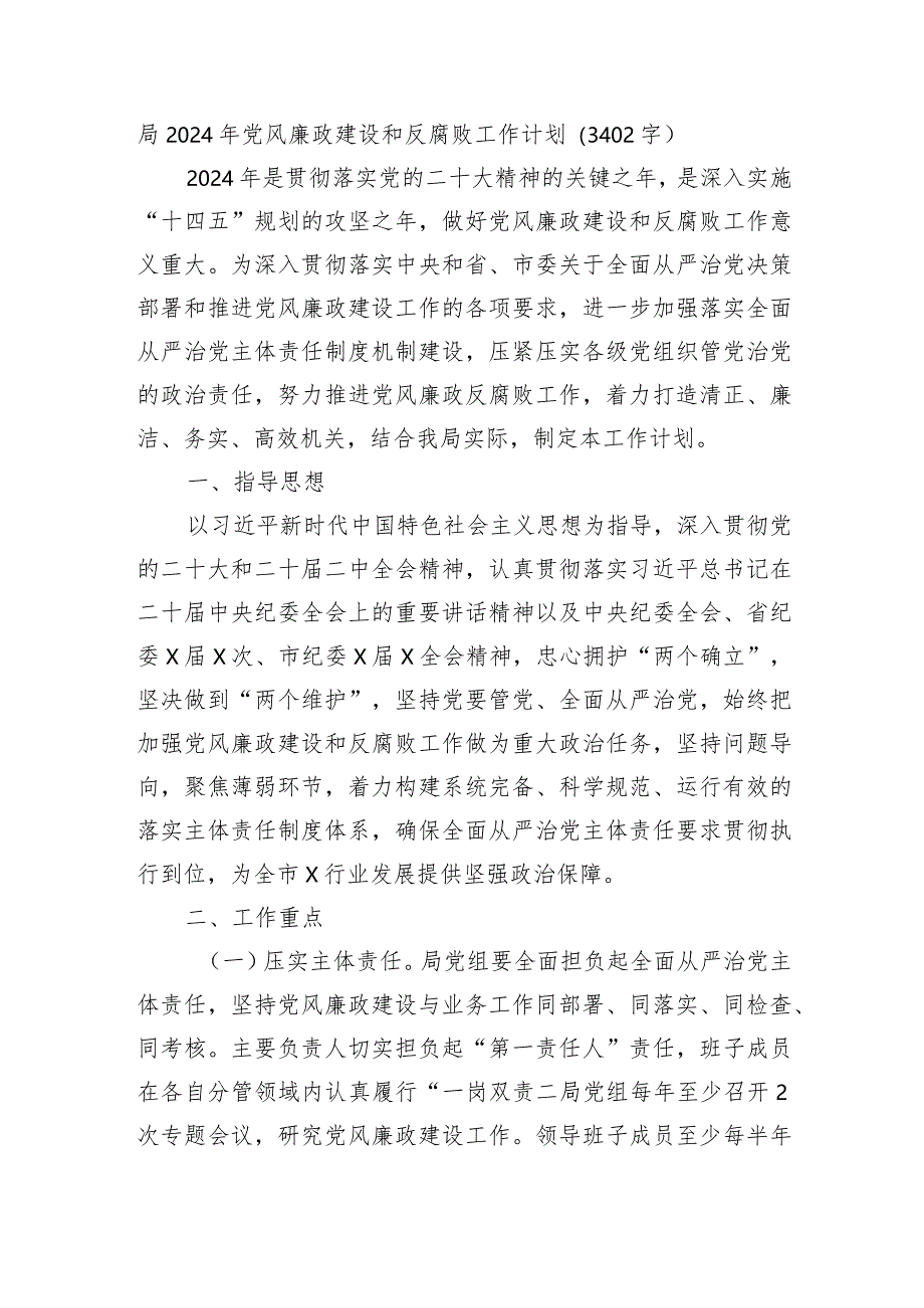 局2024年党风廉政建设和反腐败工作计划要点.docx_第1页