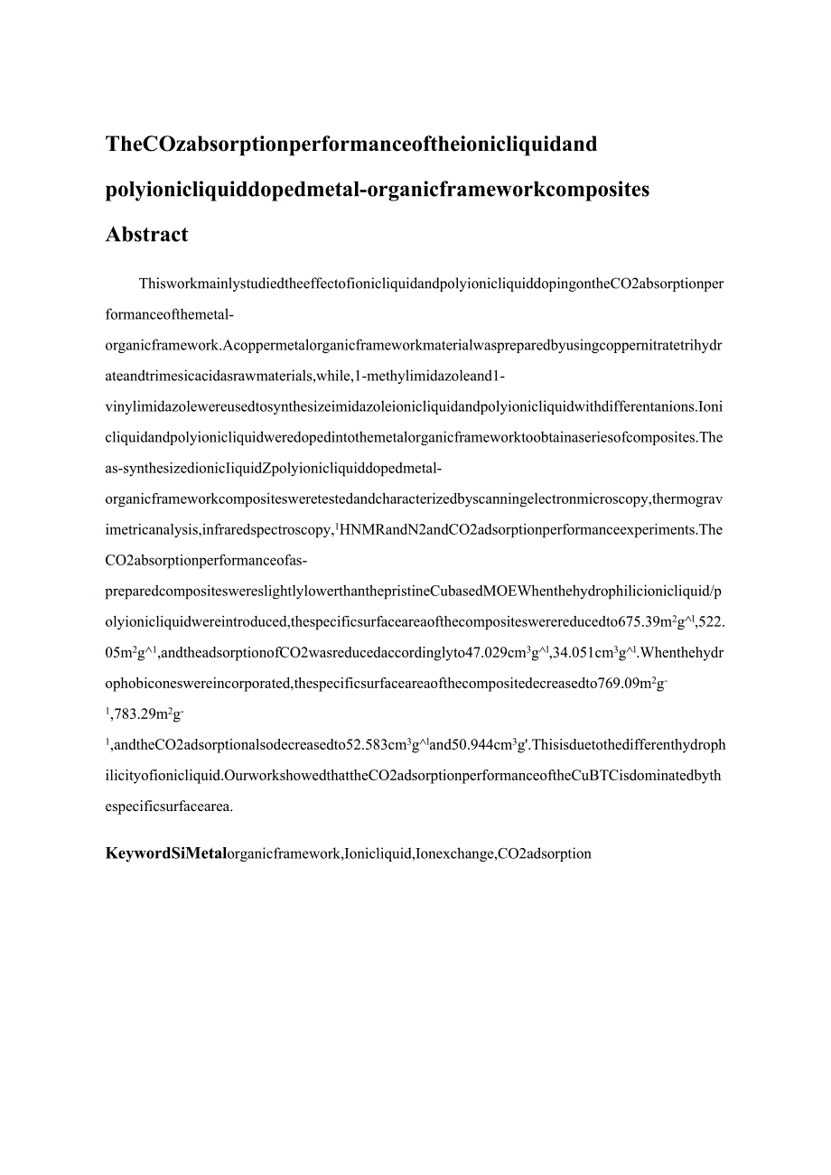 基于离子液体和聚离子液体掺杂对金属有机框架材料的CO2吸收性能的研究分析高分子材料学专业.docx_第3页