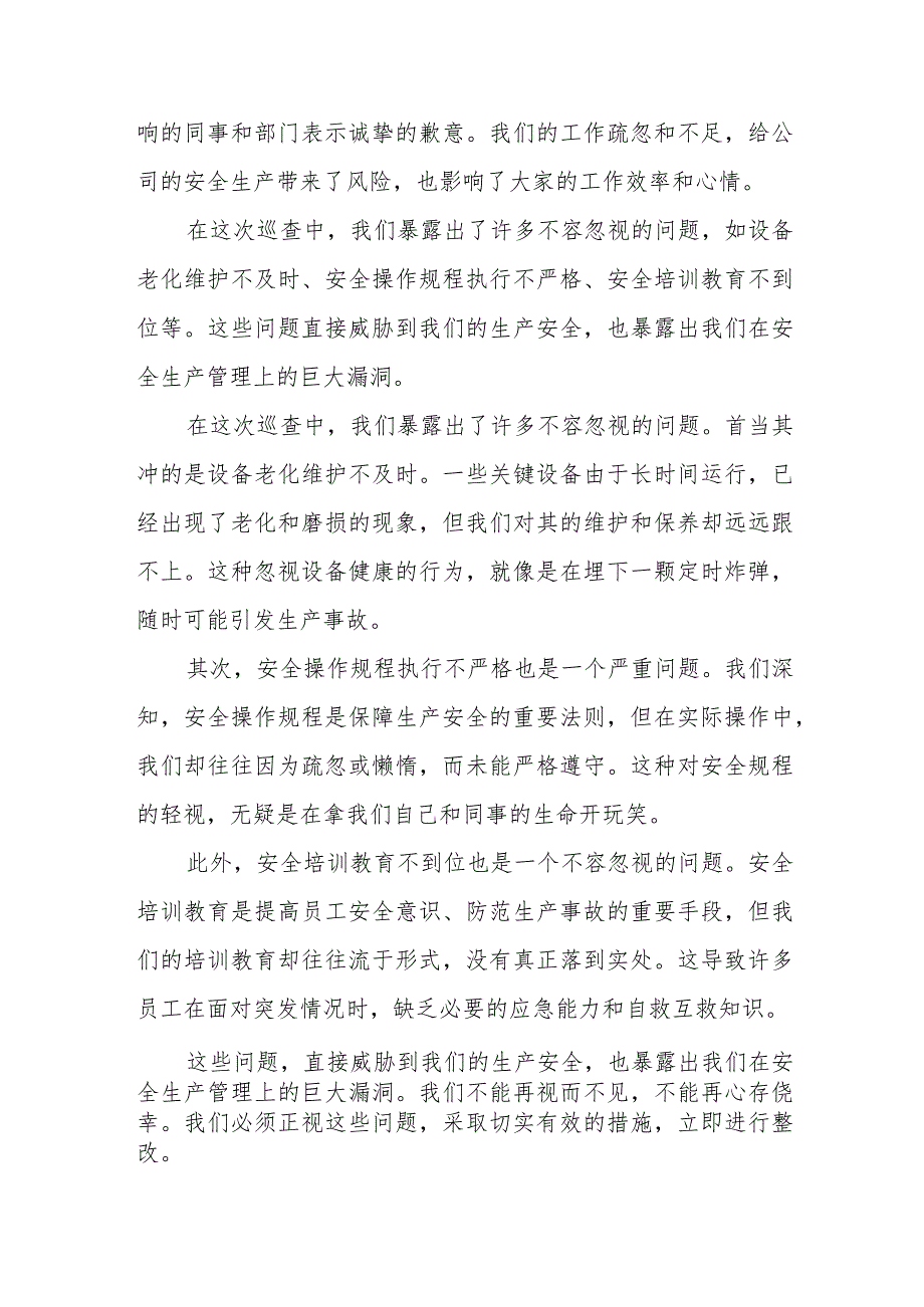 单位领导围绕市安全生产巡查暴露问题的检讨反思发言+在安全生产事故反思会上的检讨发言.docx_第2页