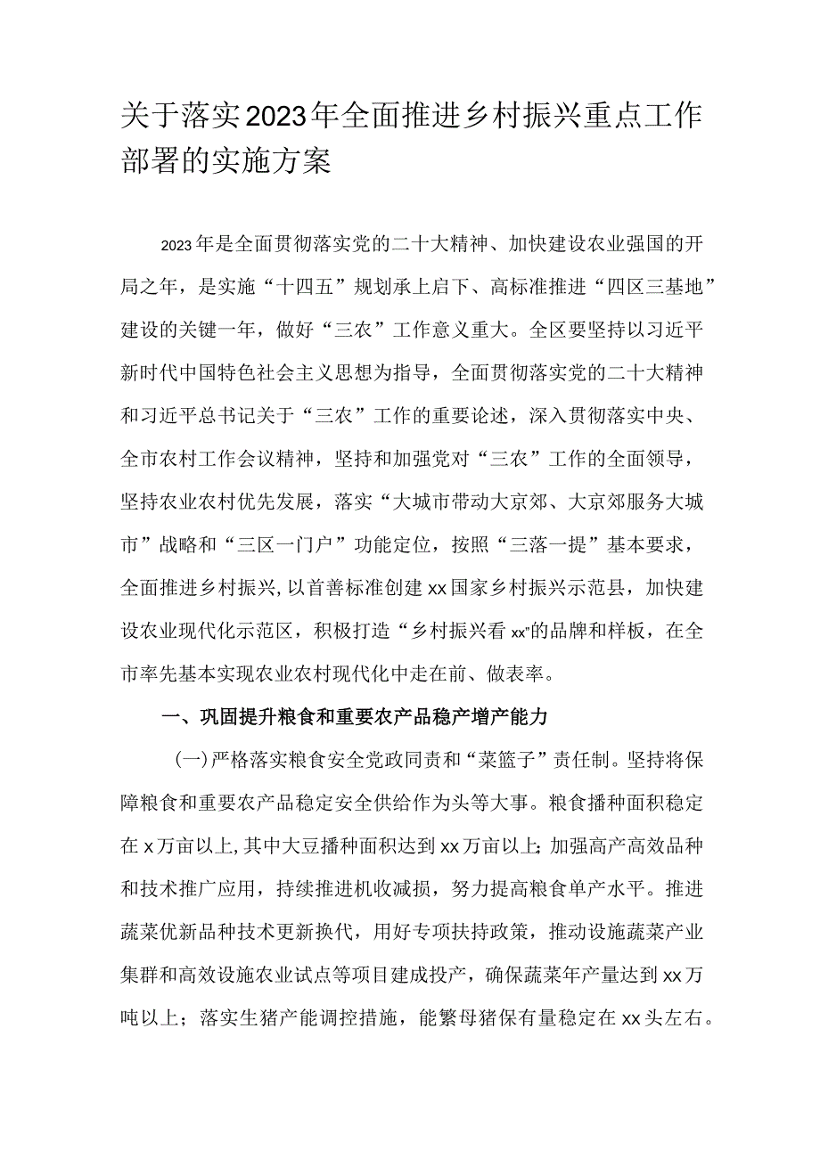 关于落实2023年全面推进乡村振兴重点工作部署的实施方案.docx_第1页