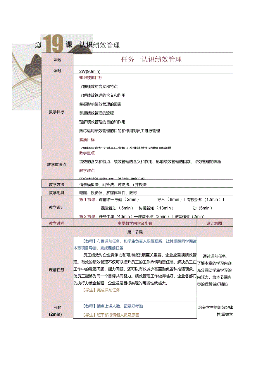 《人力资源管理》教案第19课认识绩效管理.docx_第1页