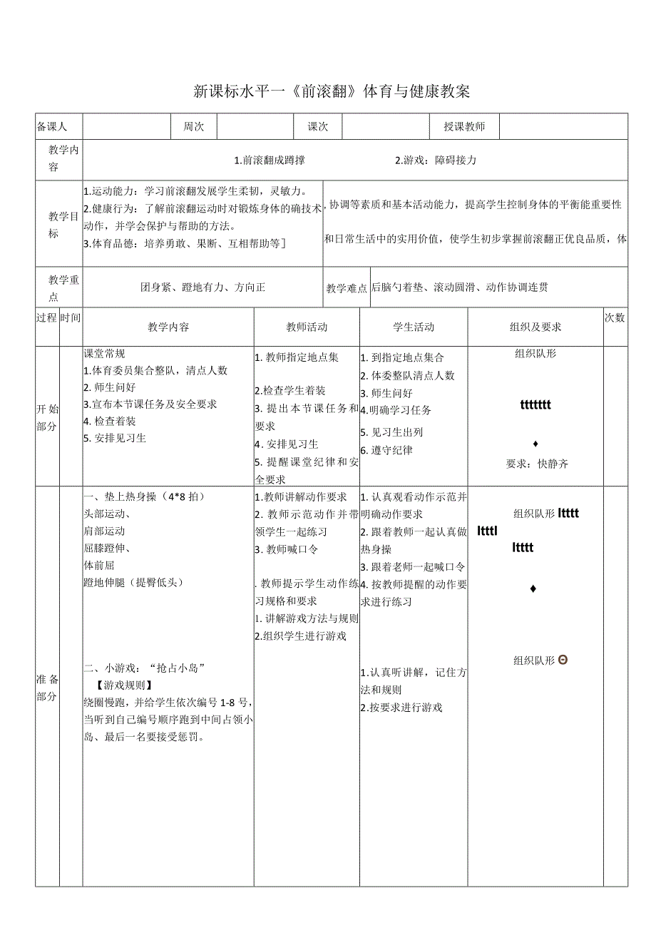 19水平一体操技巧-《前滚翻》教学设计.docx_第1页