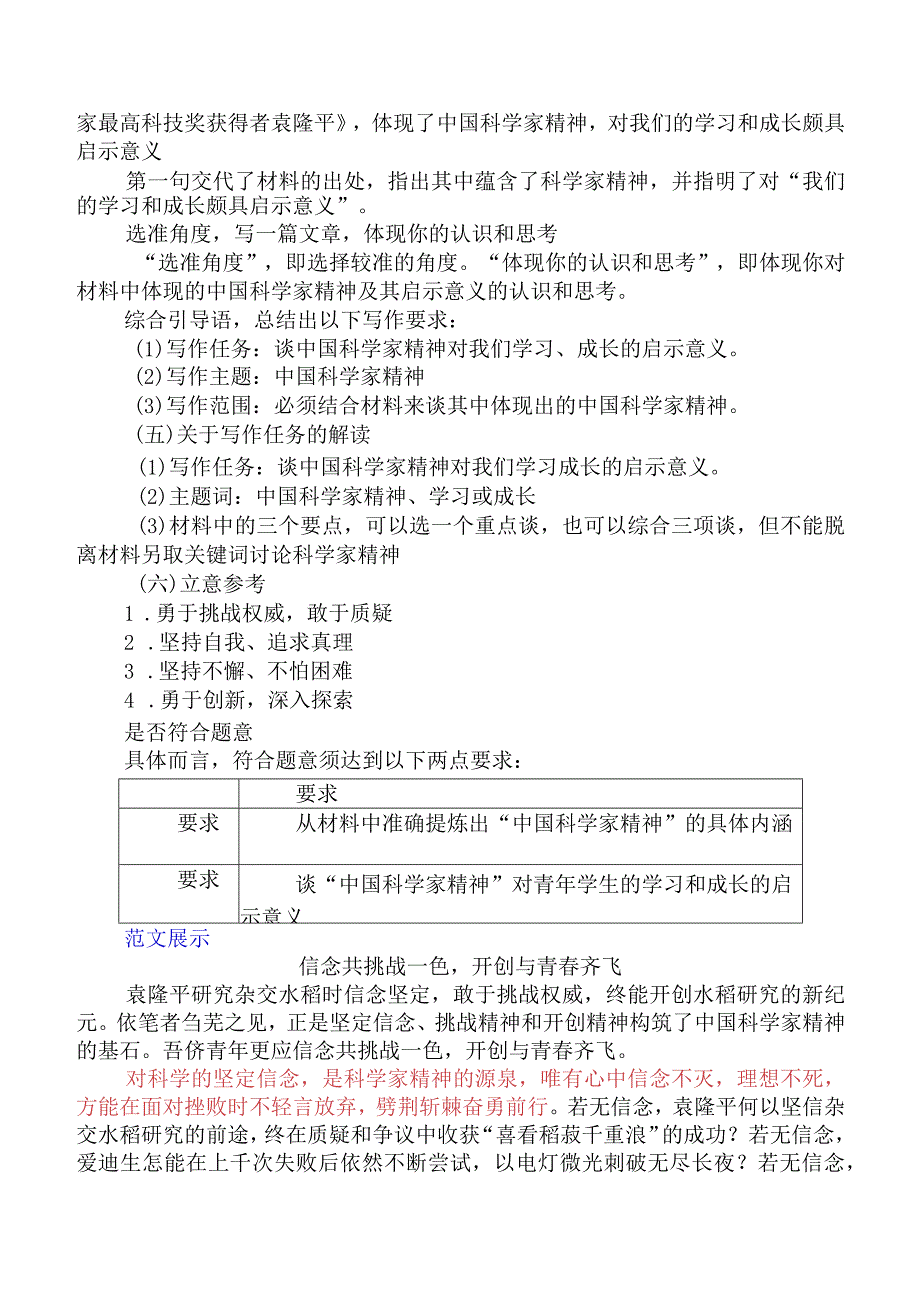 2024年广东一模作文“袁隆平的中国科学家精神”详细解析指导及范文汇编.docx_第3页