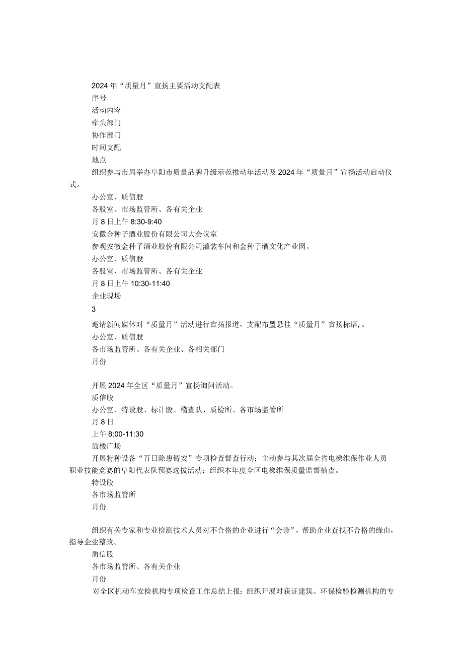 2024年“质量月”宣传主要活动安排表.docx_第1页