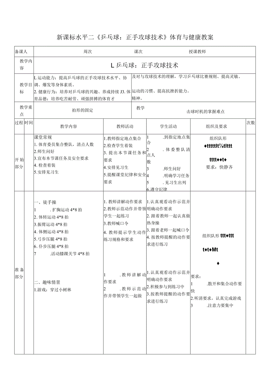 36水平二乒乓球《正手攻球技术》教案.docx_第1页