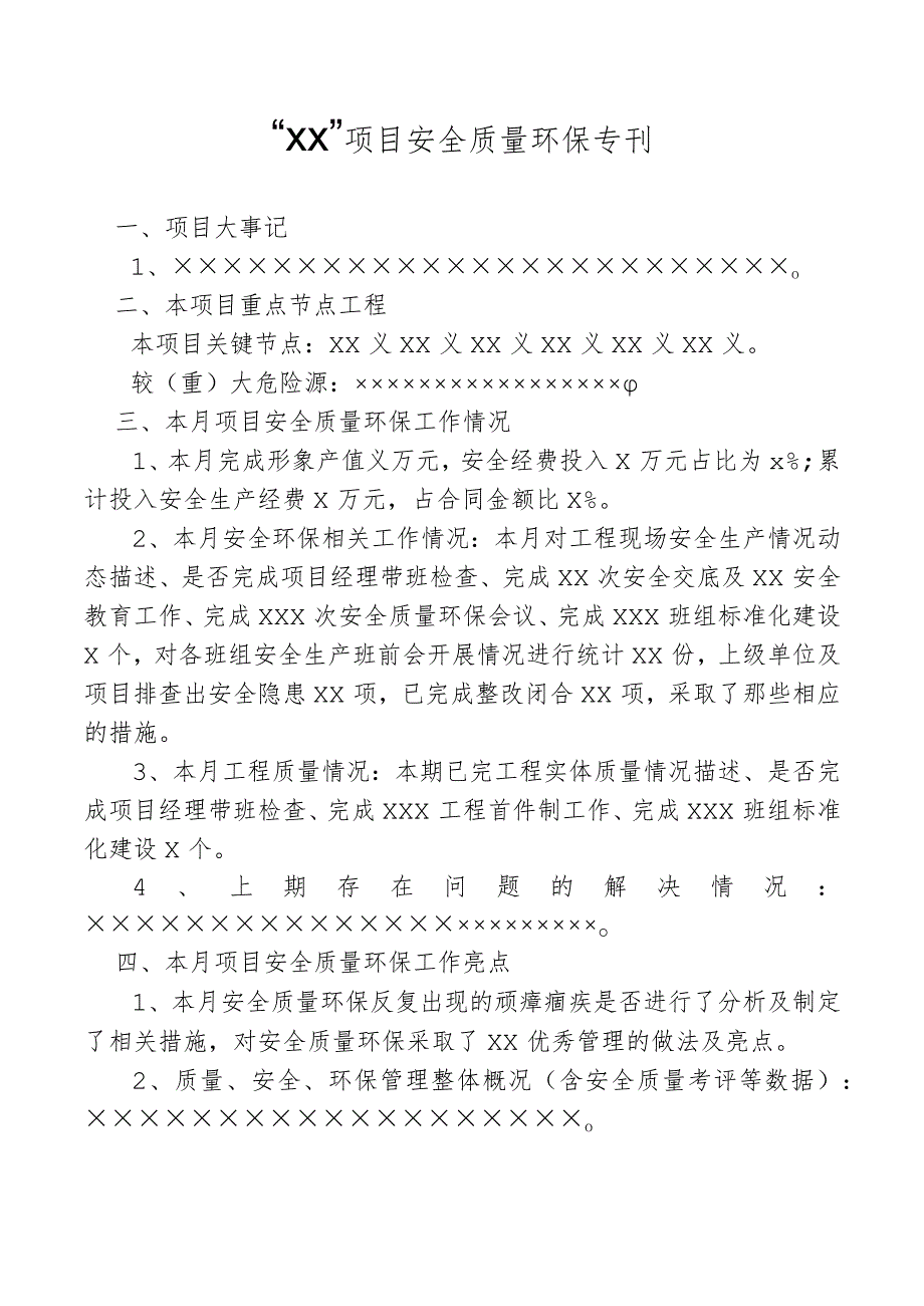 项目安全质量环保专刊方案.docx_第1页