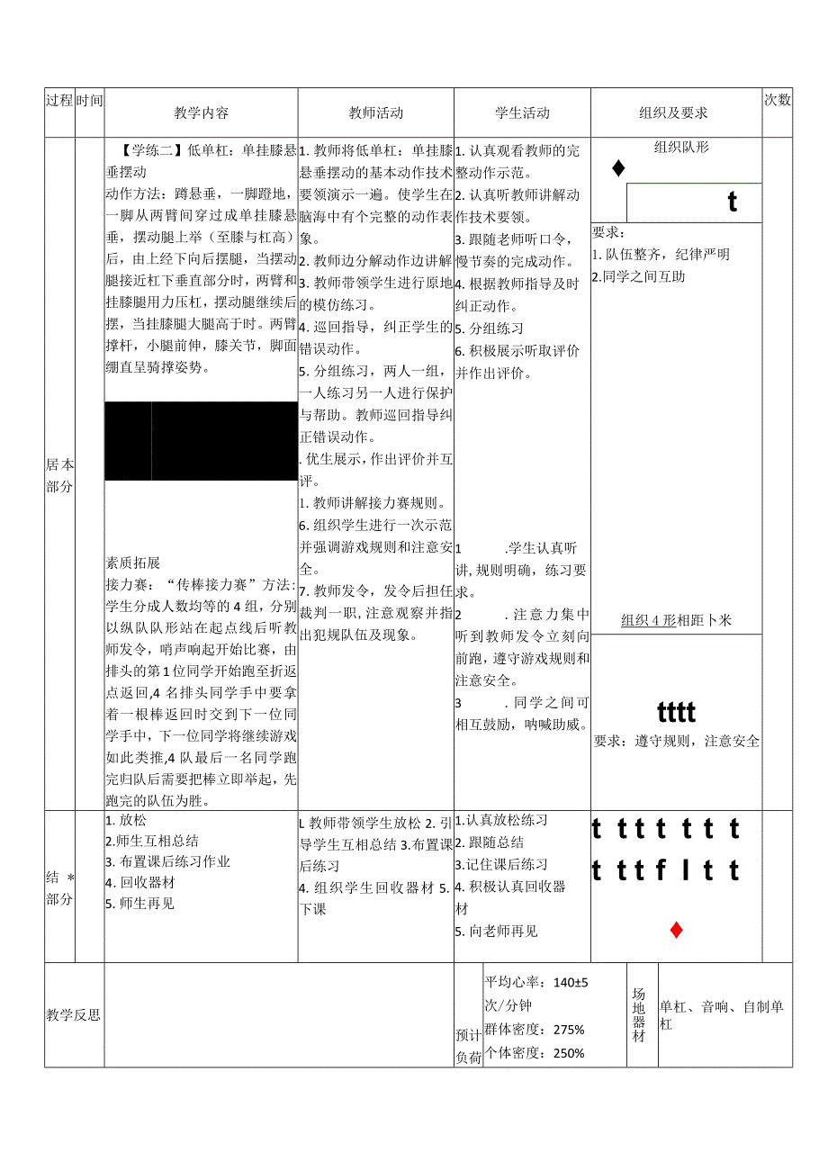 19水平三《低单杠：单挂膝悬垂摆动》教学设计18.docx_第2页