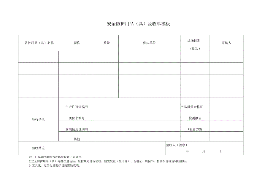 安全防护用品(具)验收单模板.docx_第1页