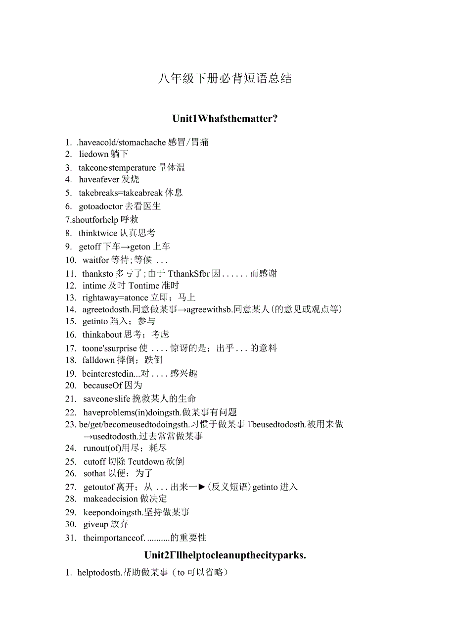 八下必背短语总结.docx_第1页