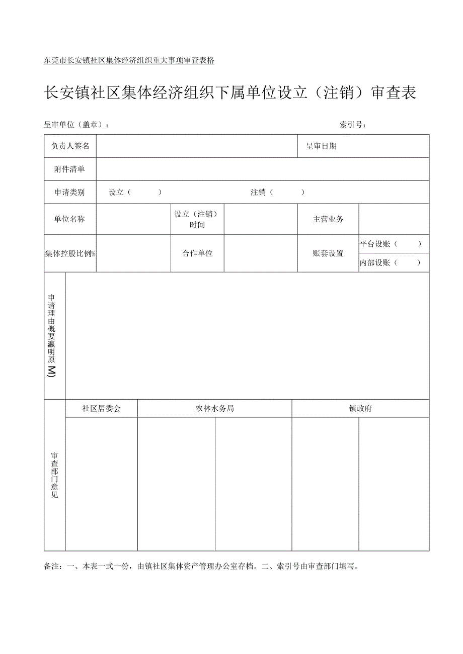 社区集体资产管理实施细则-附件13、下属单位设立（注销）审查表.docx_第1页