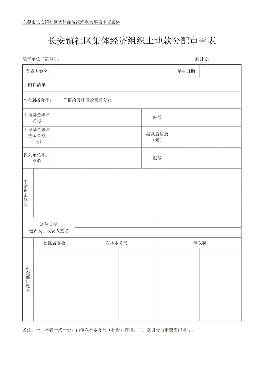 社区集体资产管理实施细则-附件11、土地款分配审查表.docx_第1页