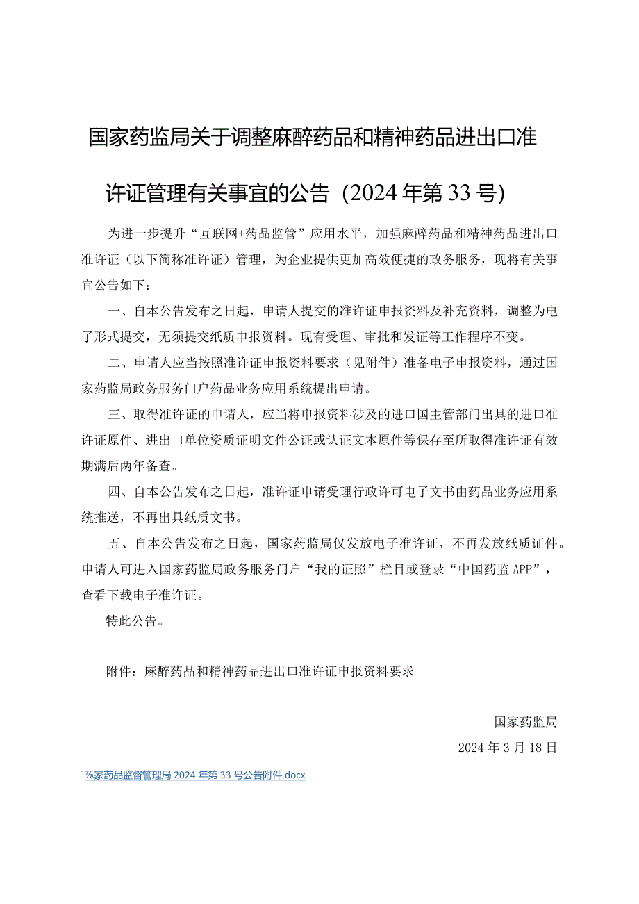 麻醉药品和精神药品进出口准许证申报资料要求2024.docx_第1页