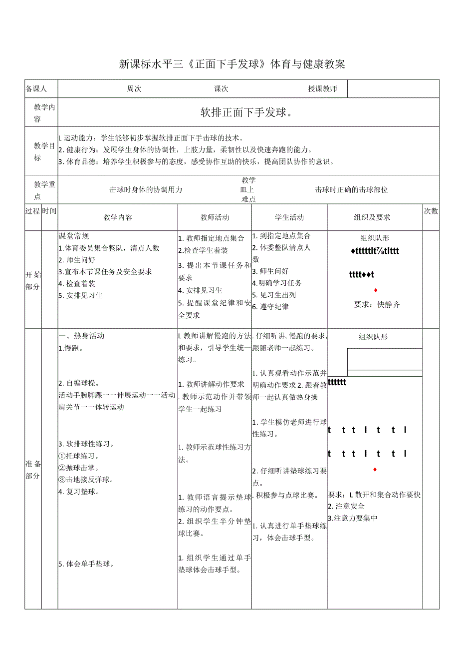 30水平三排球《软排正面下手发球》教学设计.docx_第1页