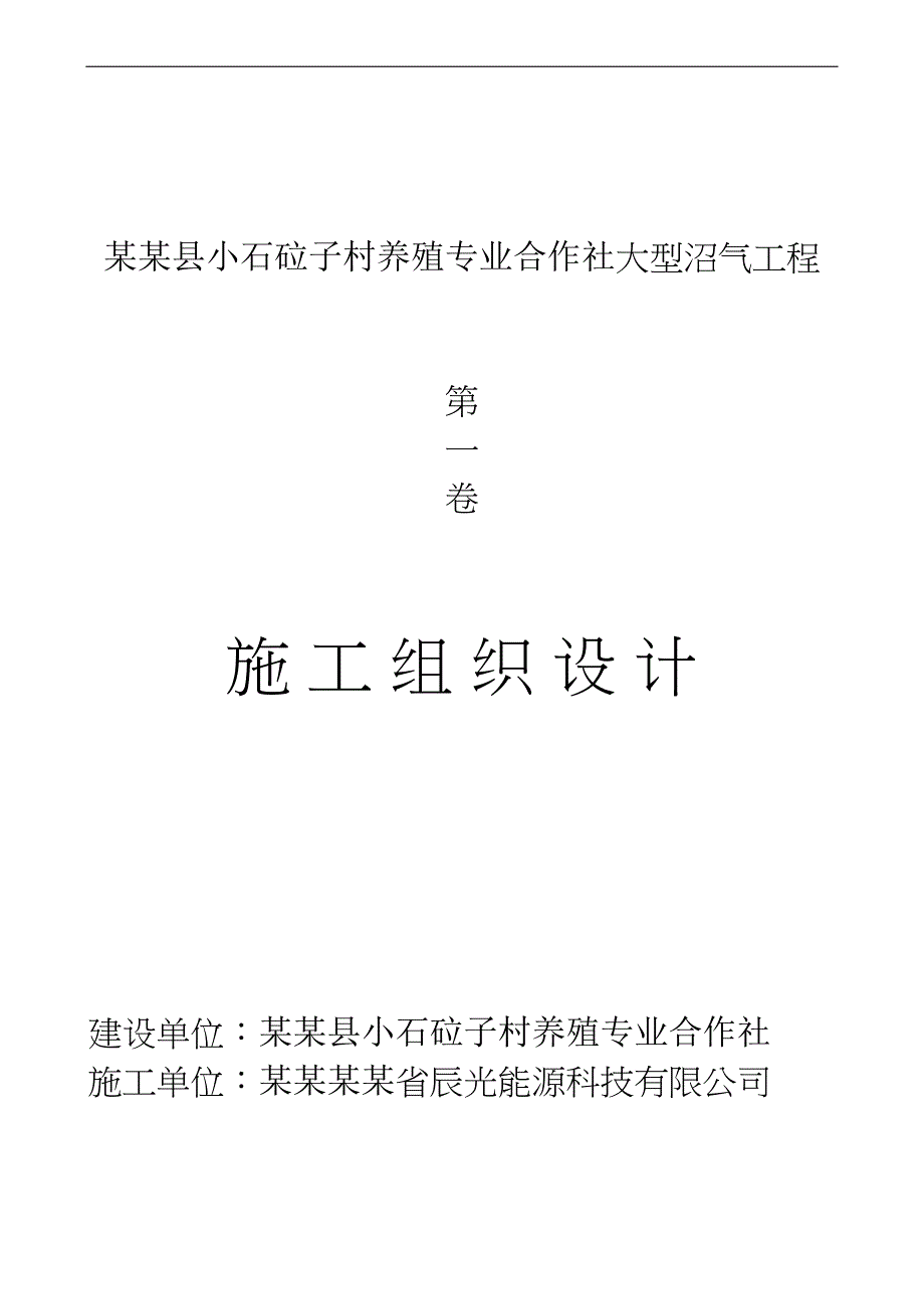 嫩江县小石砬子村养殖专业合作社大型沼气工程施工组织.doc_第1页