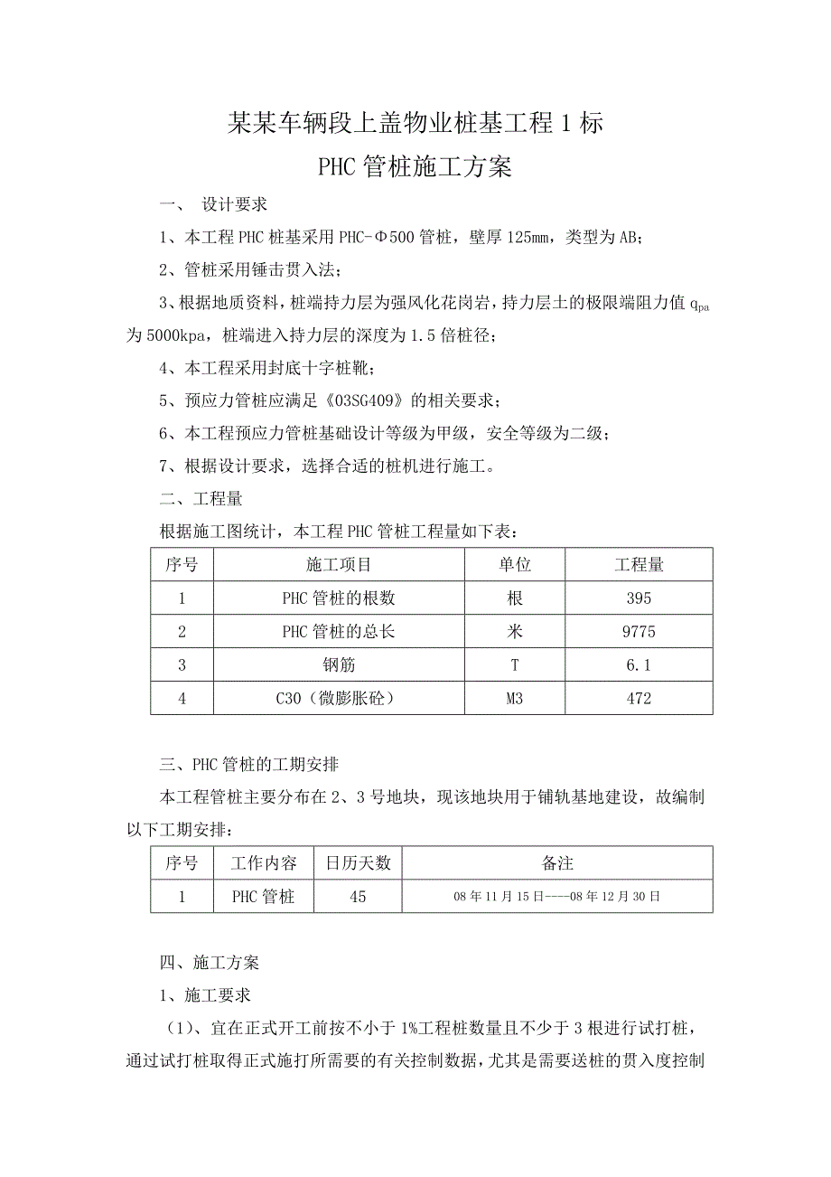 某上盖物业桩基工程PHC管桩施工方案.doc_第1页