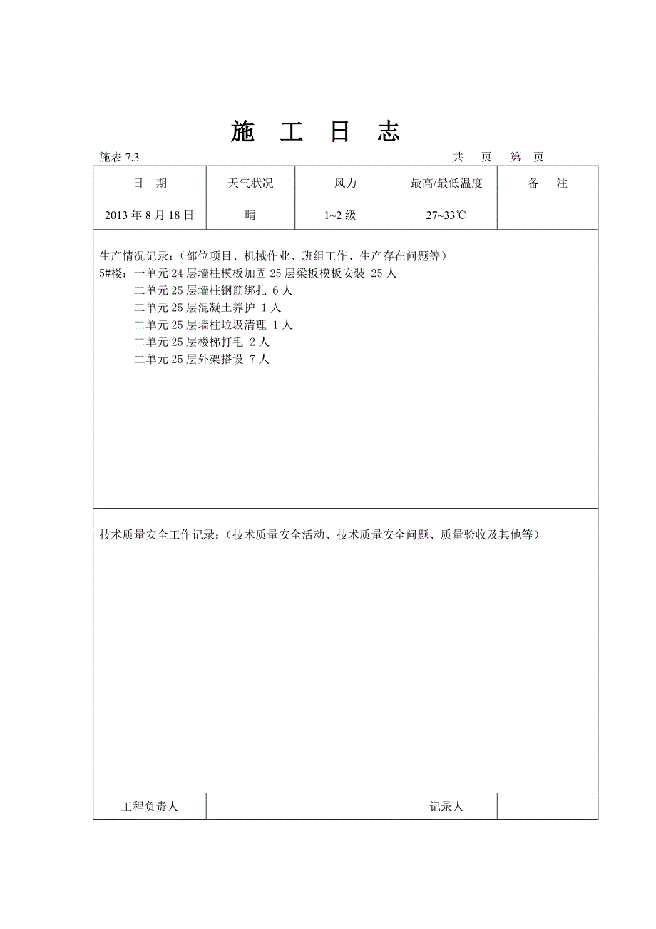 楼房施工日志.doc_第1页