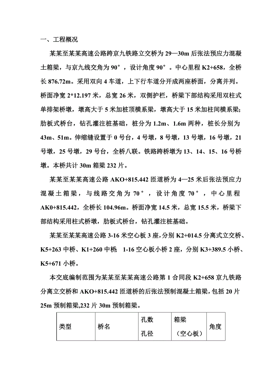 立交桥后张法预应力混凝土箱梁施工技术交底.doc_第1页