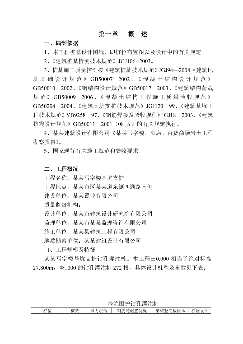 江苏某高层写字楼基坑支护工程钻孔灌注桩施工方案.doc_第1页