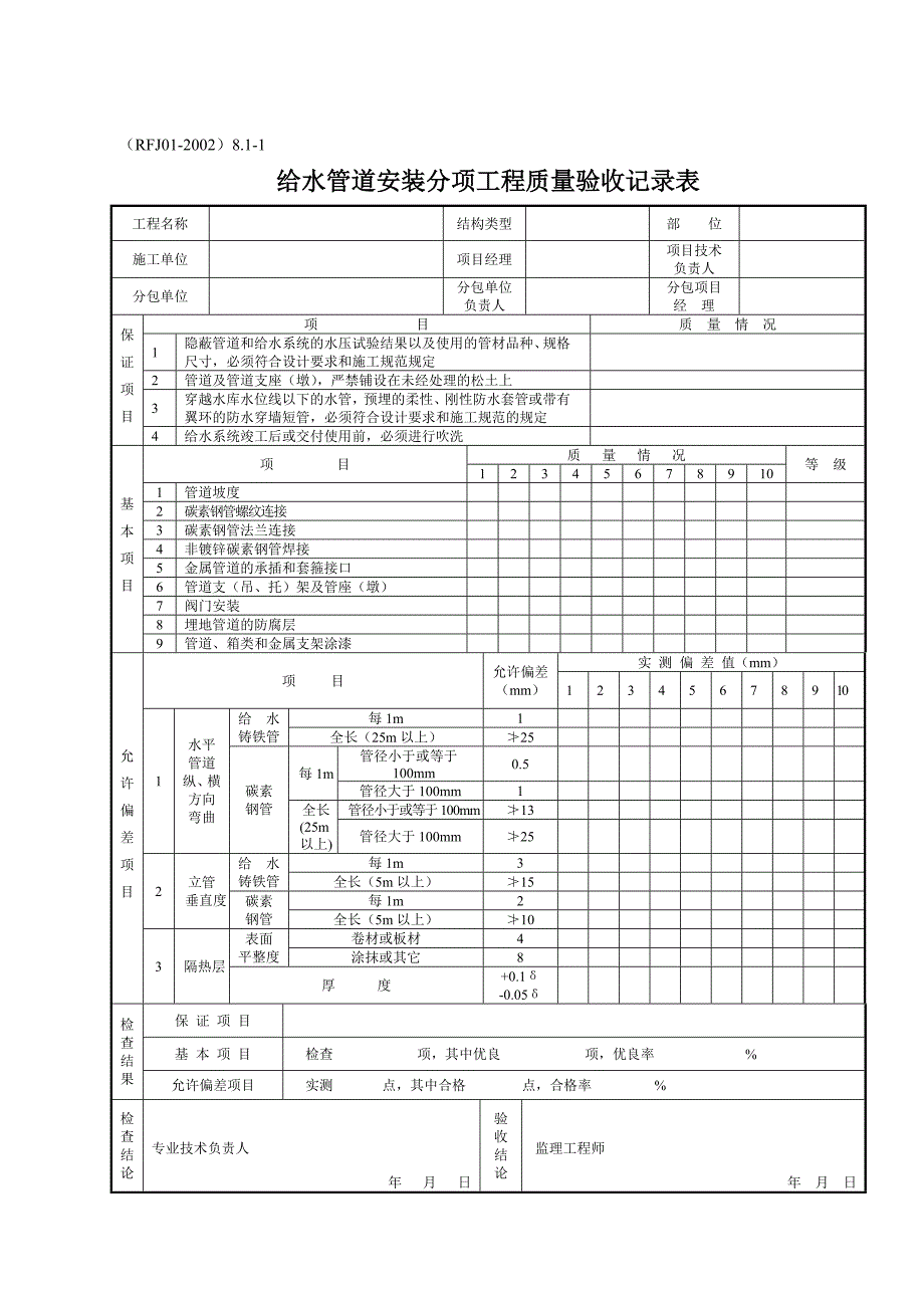 人防工程专用施工表格5给水排水工程.doc_第1页