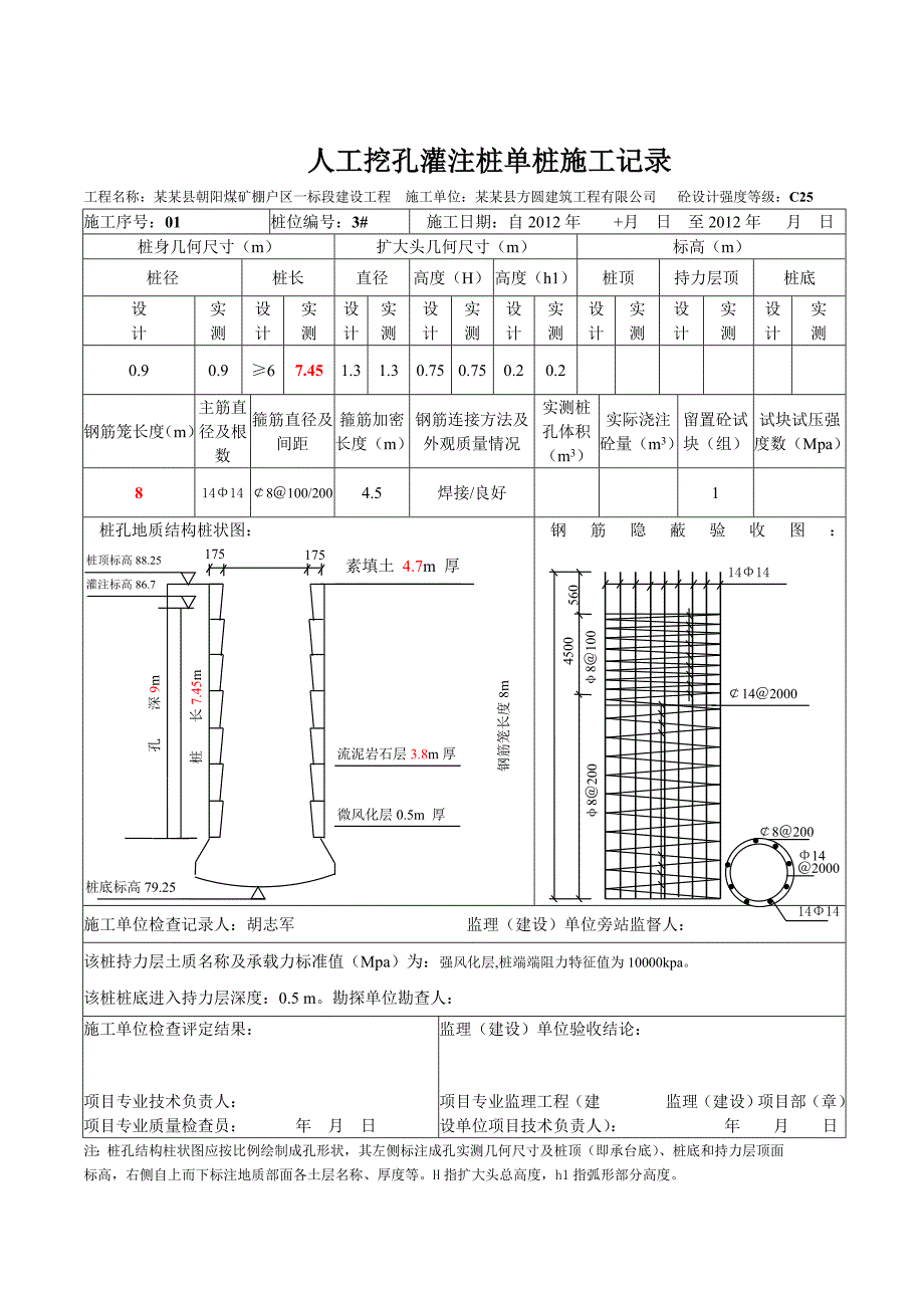 人工挖孔灌注桩单桩施工记录.doc_第3页