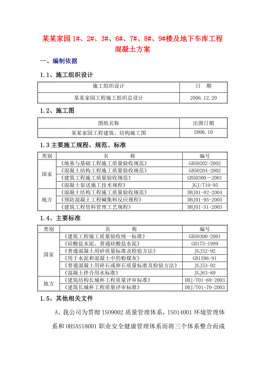 住宅楼混凝土施工方案.doc_第1页