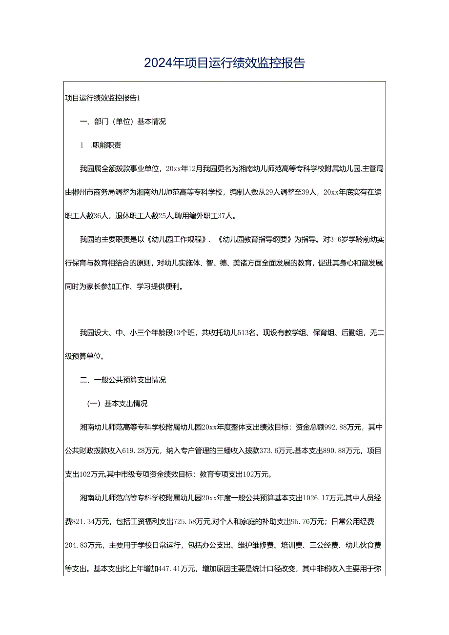 2024年项目运行绩效监控报告.docx_第1页