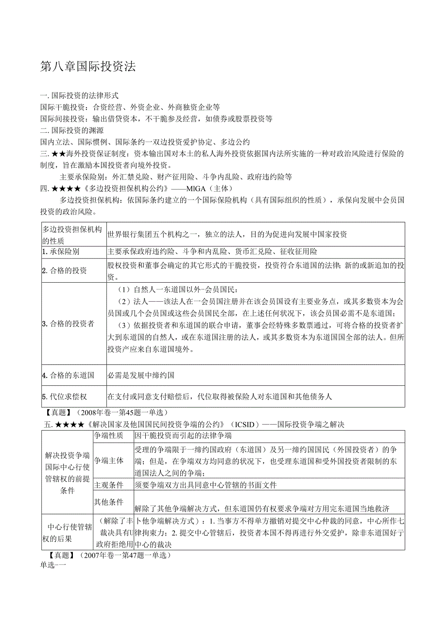 07国际经济法重点知识司考真题与案例国际投资法国际金融法.docx_第1页