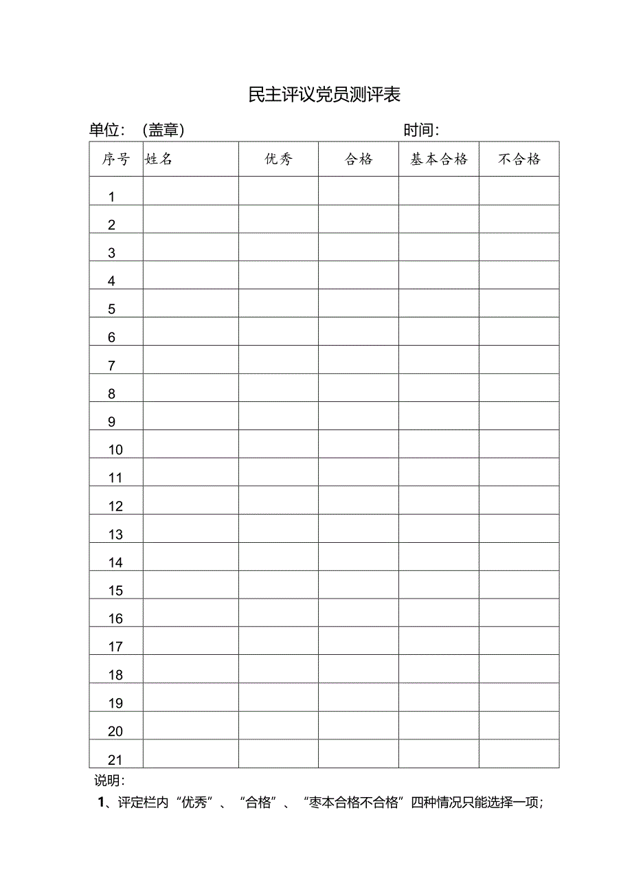 民主评议党员测评表2017年.docx_第1页