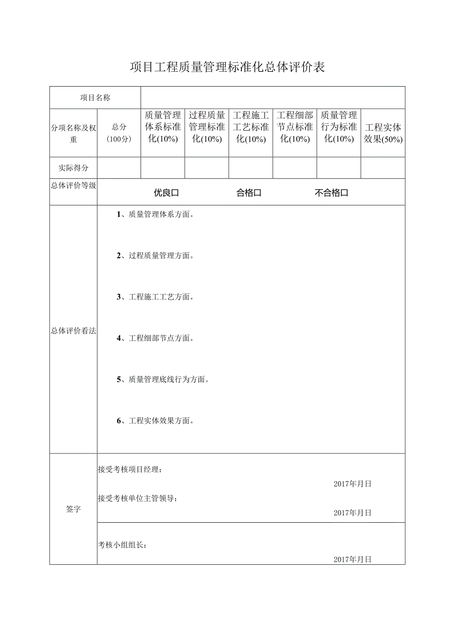 003(项目质量管理标准化考核评价表).docx_第1页