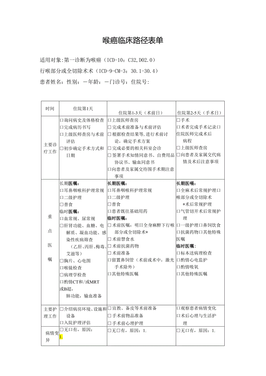 喉癌临床路径表单.docx_第1页