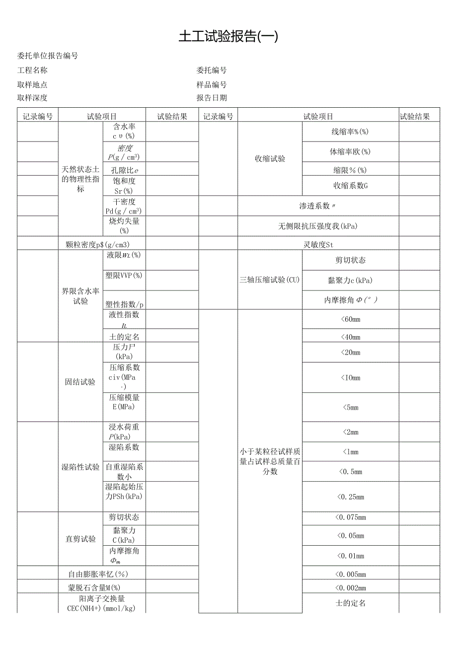 土工试验报告（一）表格模板.docx_第1页