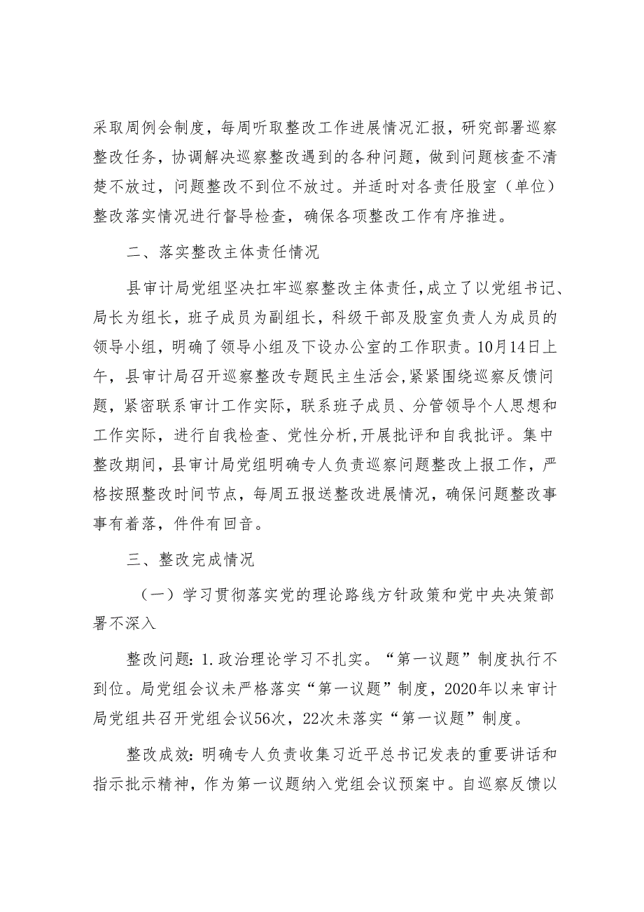 县审计局党组关于巡察整改情况的报告&巡察工作党建问题整改经验材料.docx_第2页