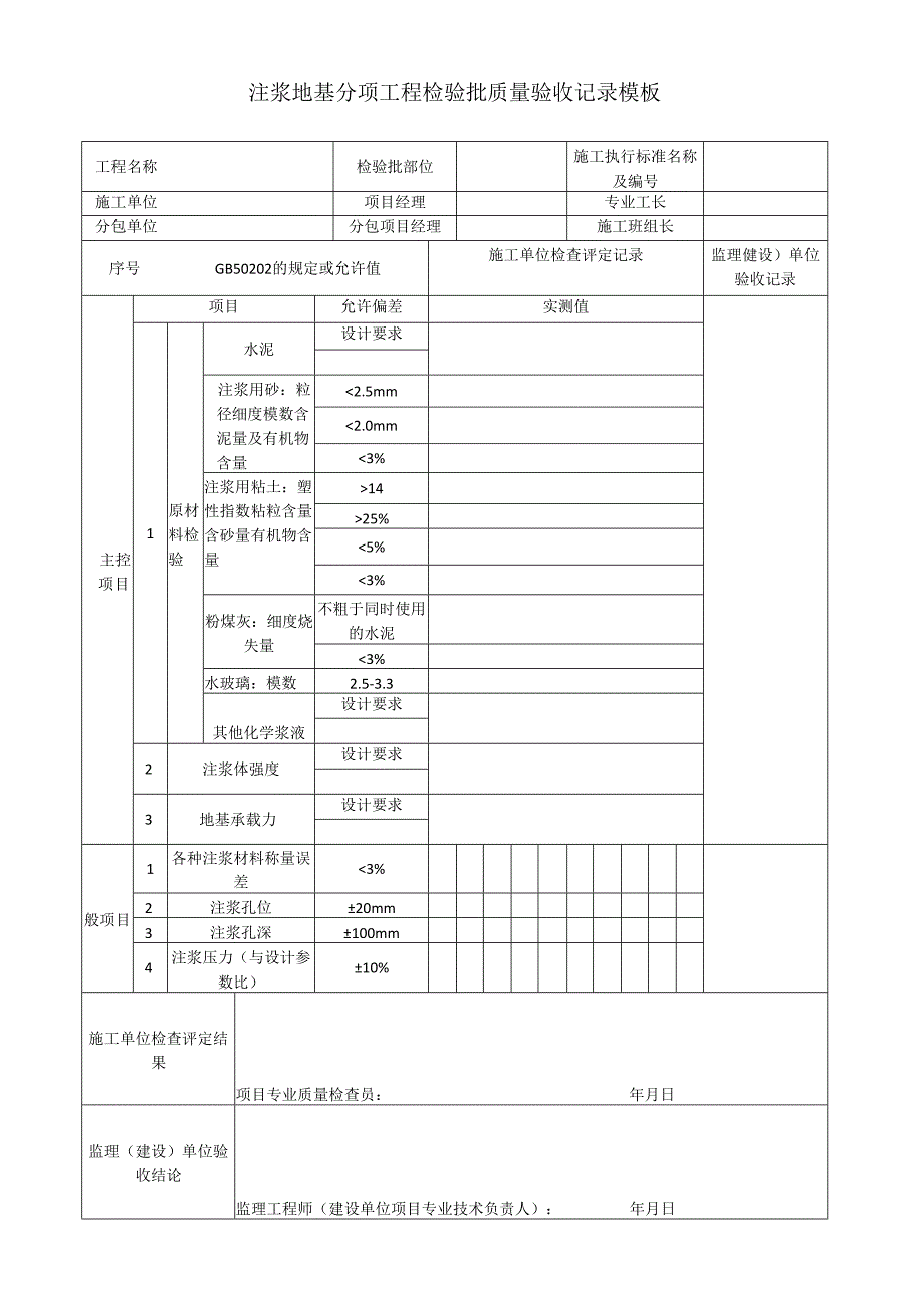 注浆地基分项工程检验批质量验收记录模板.docx_第1页