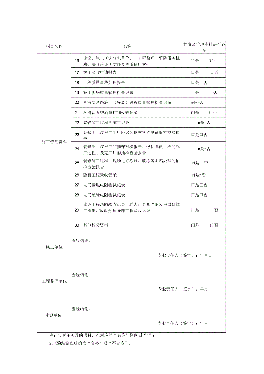 消防技术档案及施工管理资料查验记录.docx_第2页