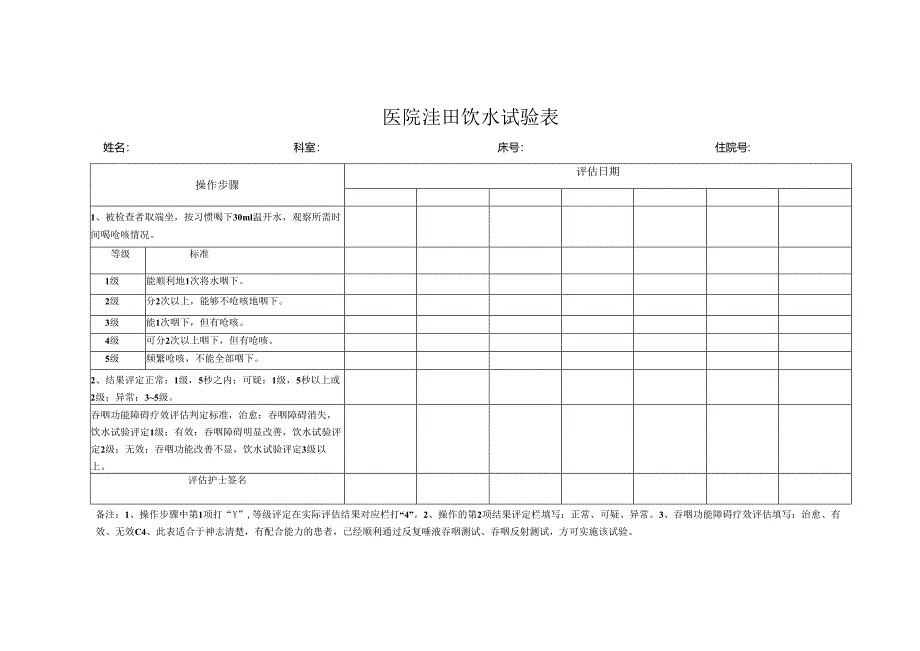 洼田饮水试验表.docx_第1页