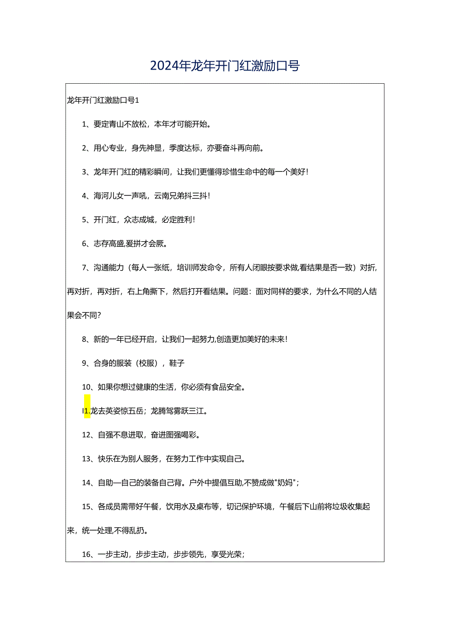 2024年龙年开门红激励口号.docx_第1页