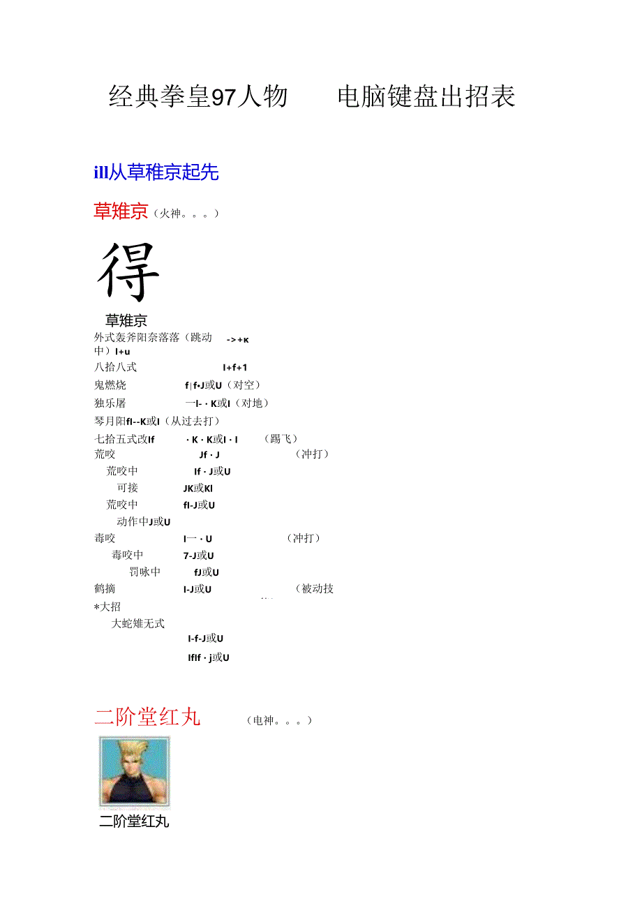 (值得收藏)拳皇97人物绝对电脑键盘出招表(带图).docx_第1页