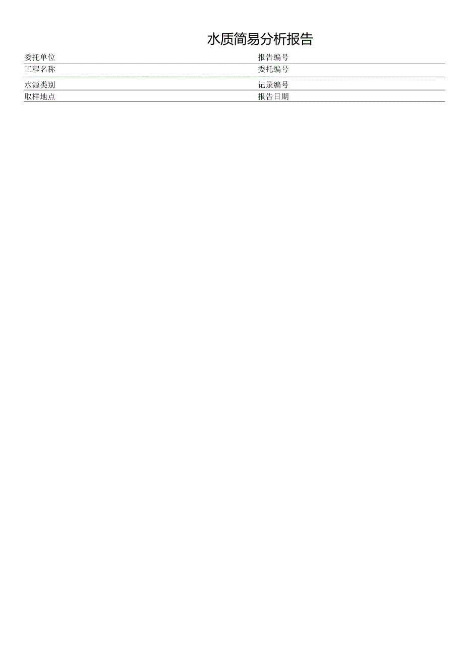 水质简易分析报告表格模板.docx_第1页