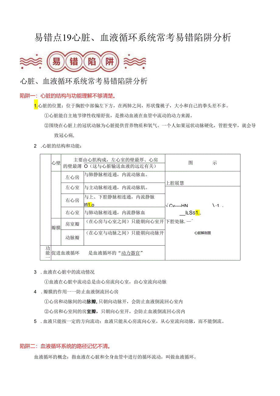 易错点19 心脏、血液循环系统常考易错陷阱分析（解析版）.docx_第1页