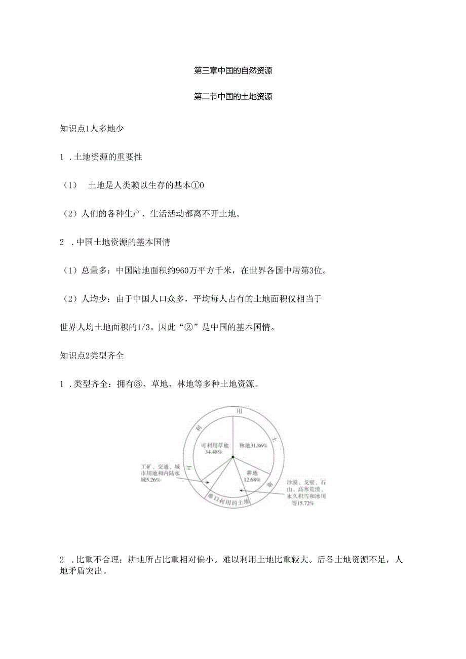 第二节 中国的土地资源 要点归纳（含答案）.docx_第1页