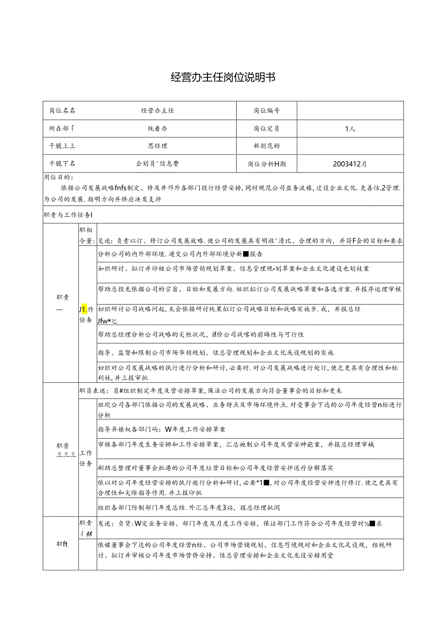 4-1220-经营办主任岗位说明书..docx_第1页