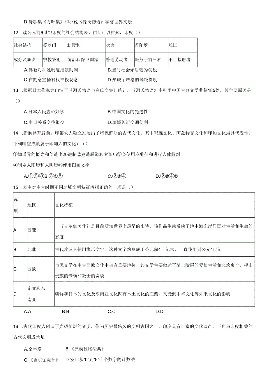 第5课 南亚、东亚与美洲的文化 课时作业（含答案）.docx_第3页