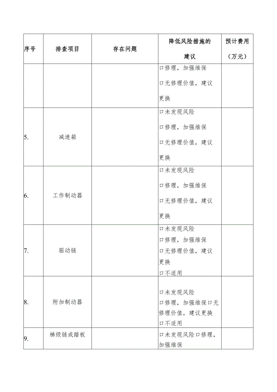 老旧电梯隐患排查记录表（自动扶梯与自动人行道）.docx_第3页