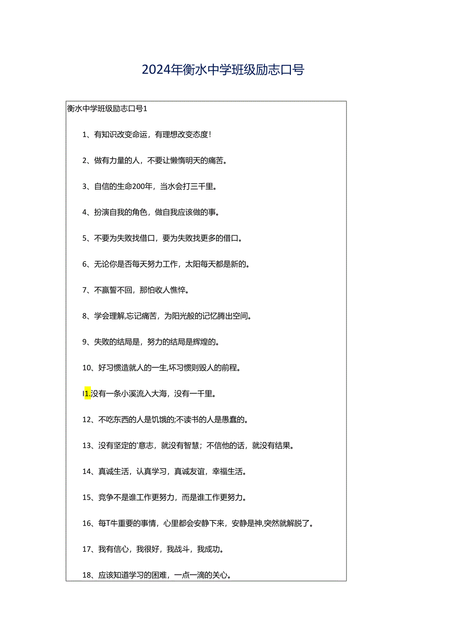 2024年衡水中学班级励志口号.docx_第1页