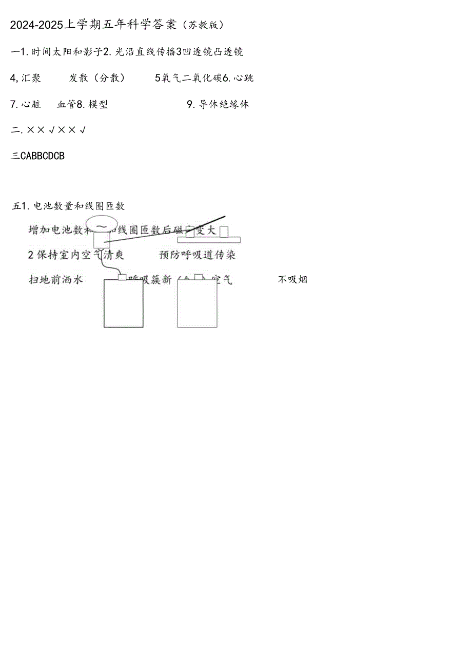 五年级上册科学期末试题轻巧夺冠2024辽宁省台安县.docx_第1页