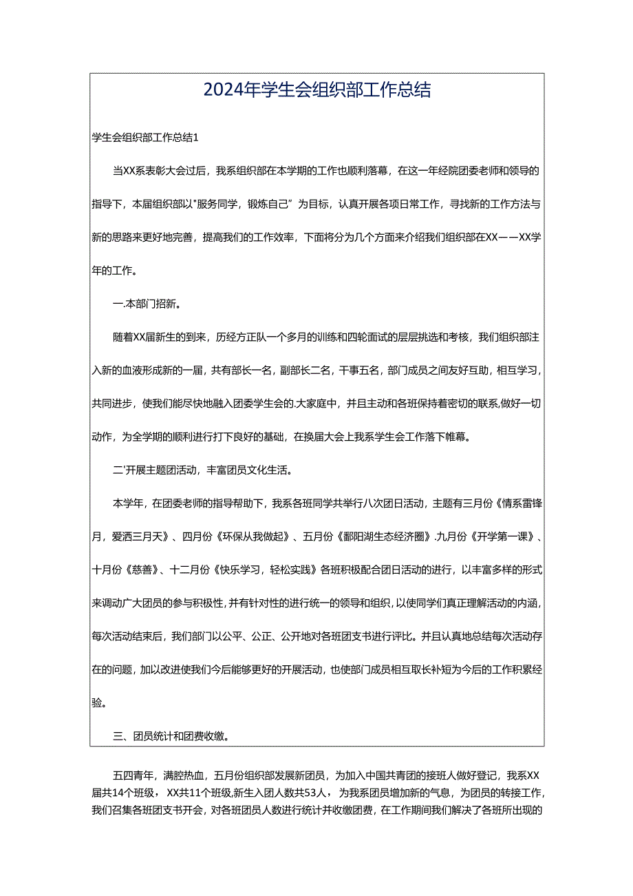 2024年学生会组织部工作总结.docx_第1页