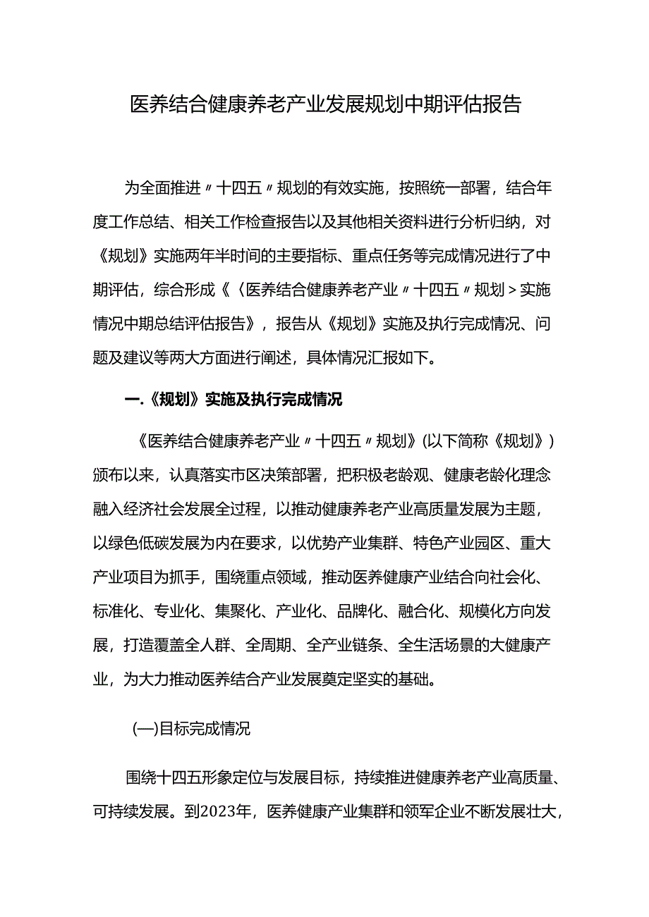 医养结合健康养老产业发展规划中期评估报告.docx_第1页