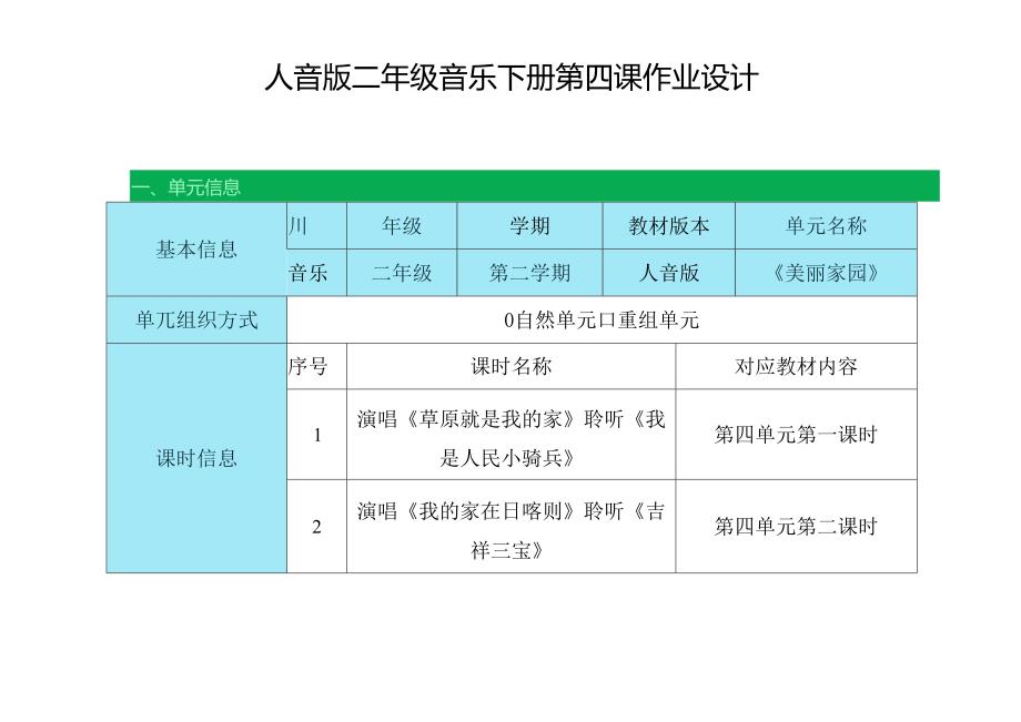 人音版二年级音乐下册第四课作业设计 (优质案例15页).docx_第1页