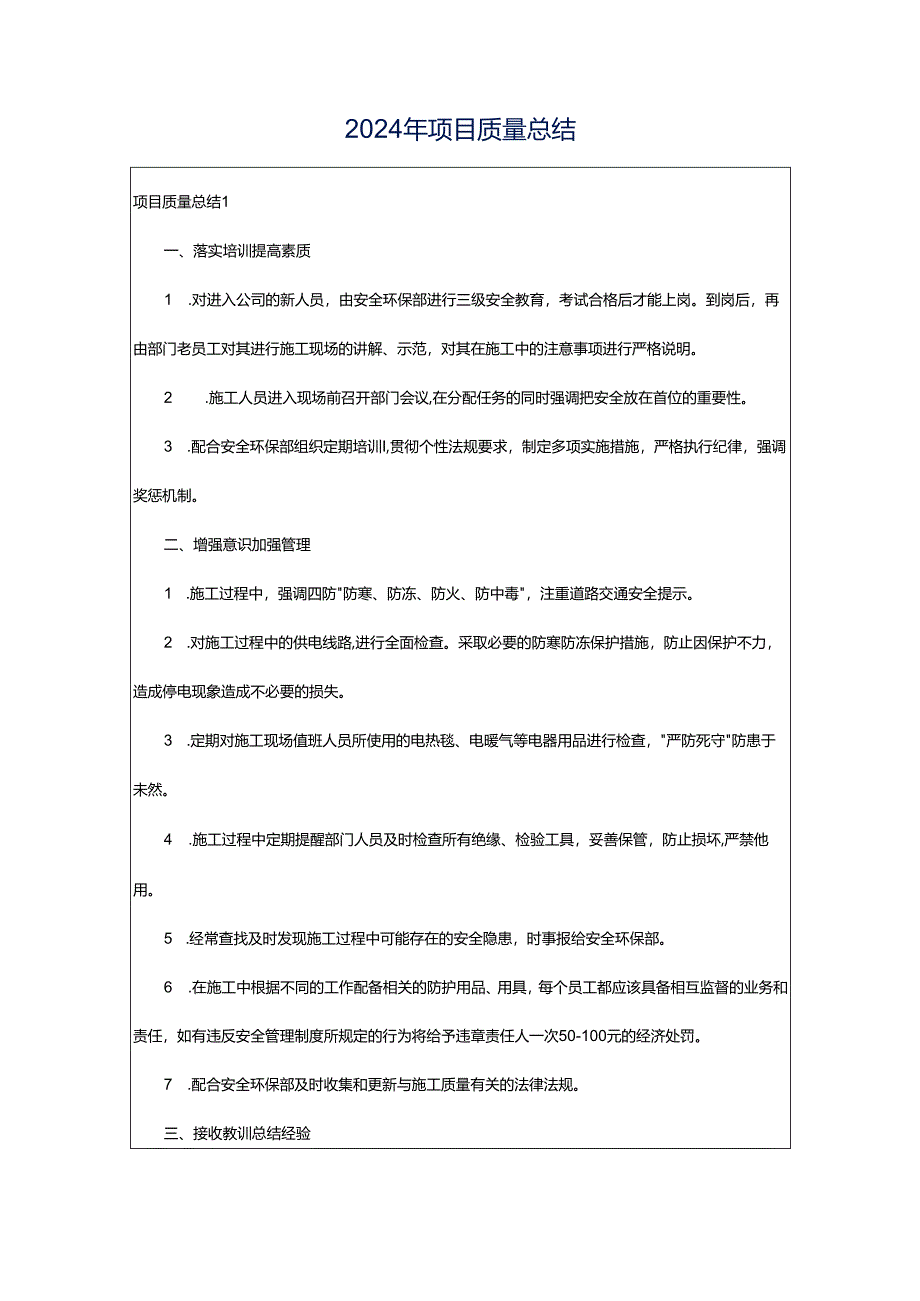 2024年项目质量总结.docx_第1页